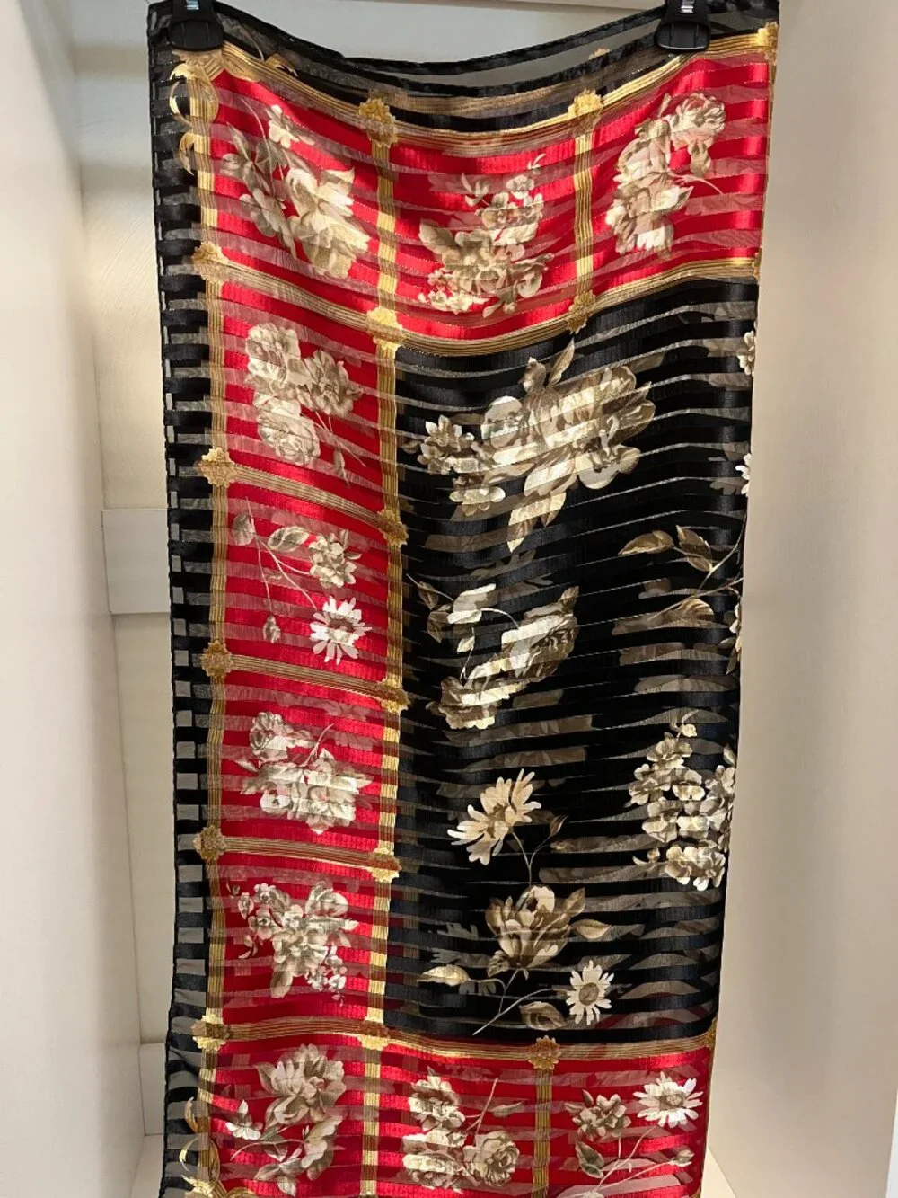 Floral Striped Silk Scarf